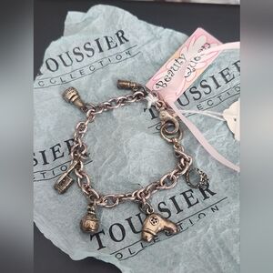 NWT Beauty Queen Charm Bracelet Lipstick, Hairbrush Hairdryer, Nail Polish,Tiara